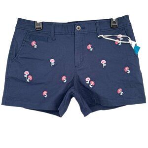 Market & Spruce Navy Blue Floral Embroidered Chino Shorts Size 8 NWT